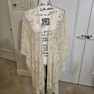 Torrid cream fringe ruana